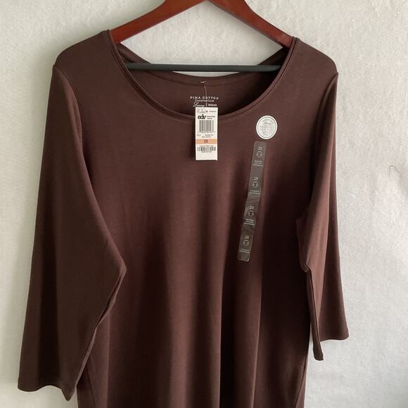 Pima Cotton Charter Club Womens Size 2X Brown Long Sleeve Shirt - Picture 2 of 7